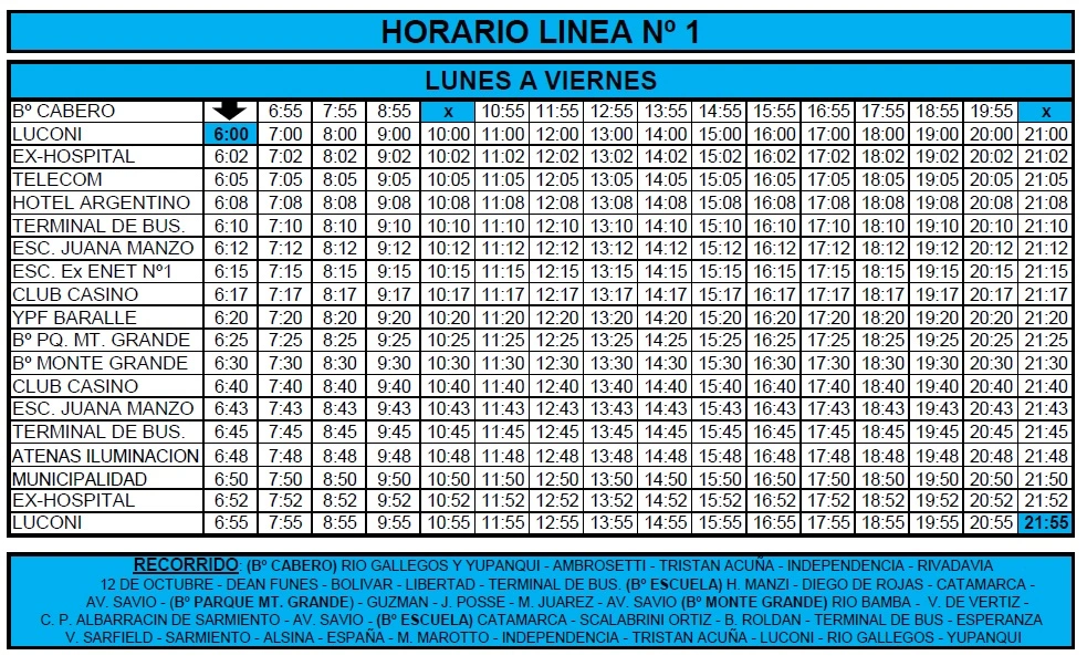 Tabla de horarios